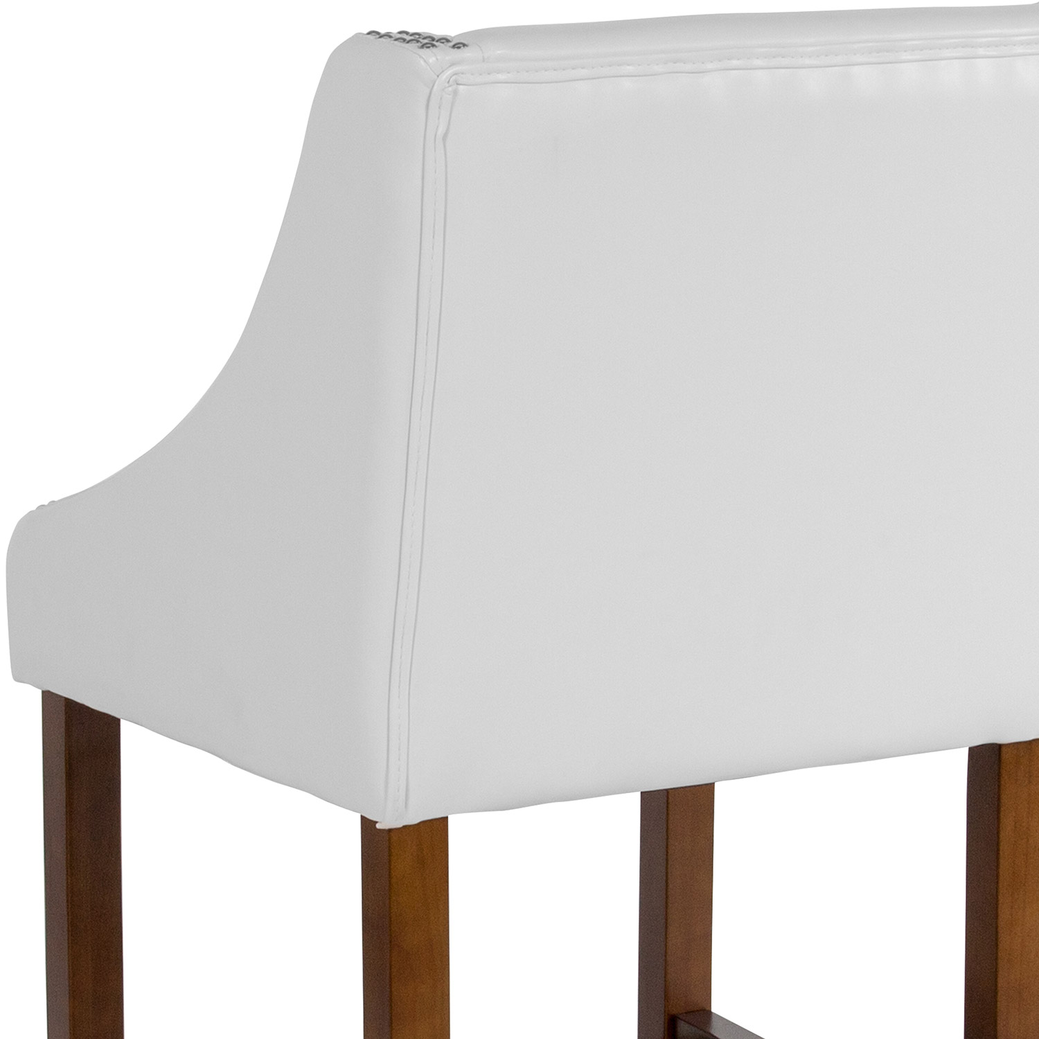 BLNK Carmel Series LeatherSoft Transitional Walnut Counter Height Stool with Nail Trim - White