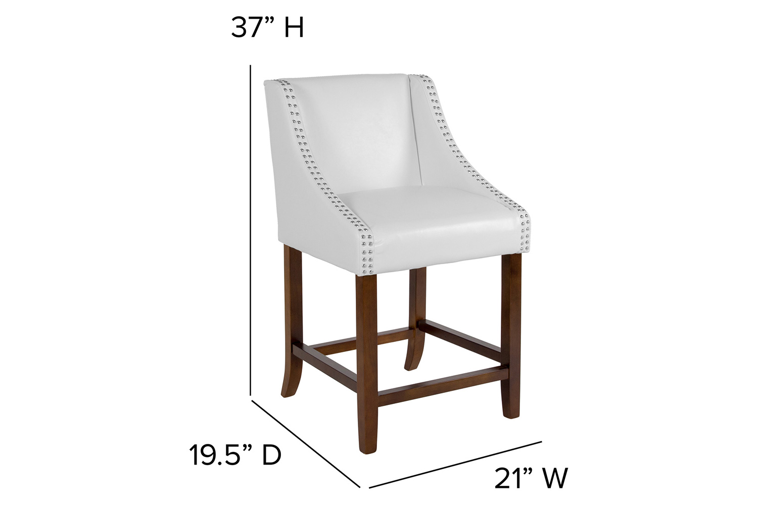 BLNK Carmel Series LeatherSoft Transitional Walnut Counter Height Stool with Nail Trim - White