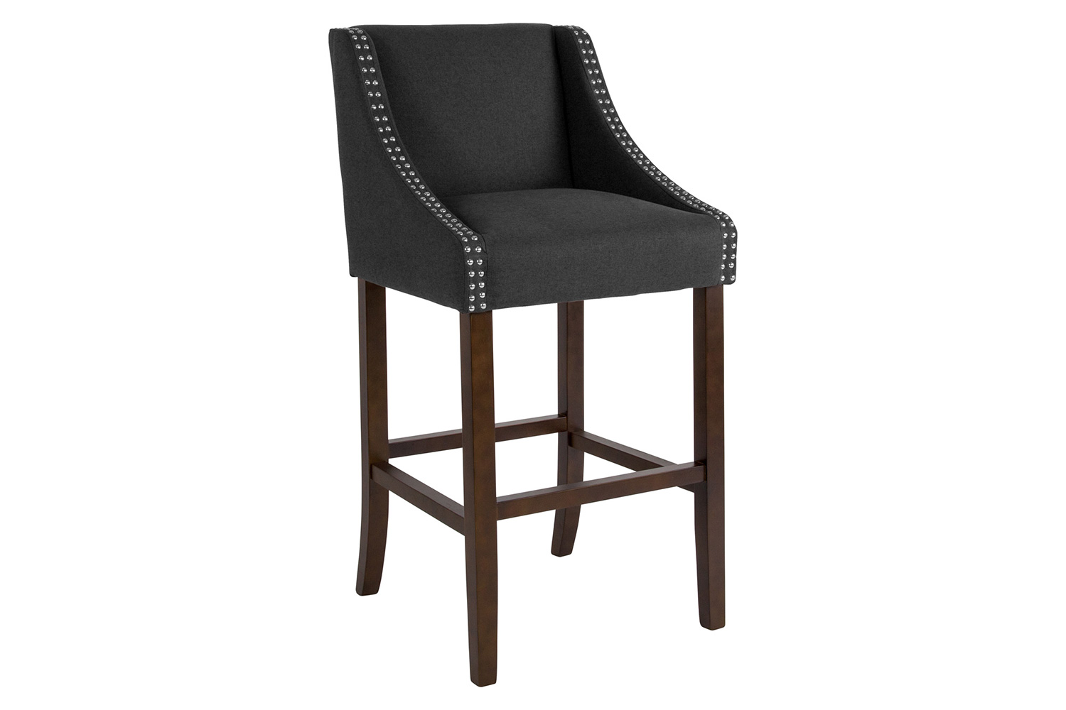 BLNK Carmel Series Fabric Transitional Walnut Bar Stool with Accent Nail Trim - Charcoal