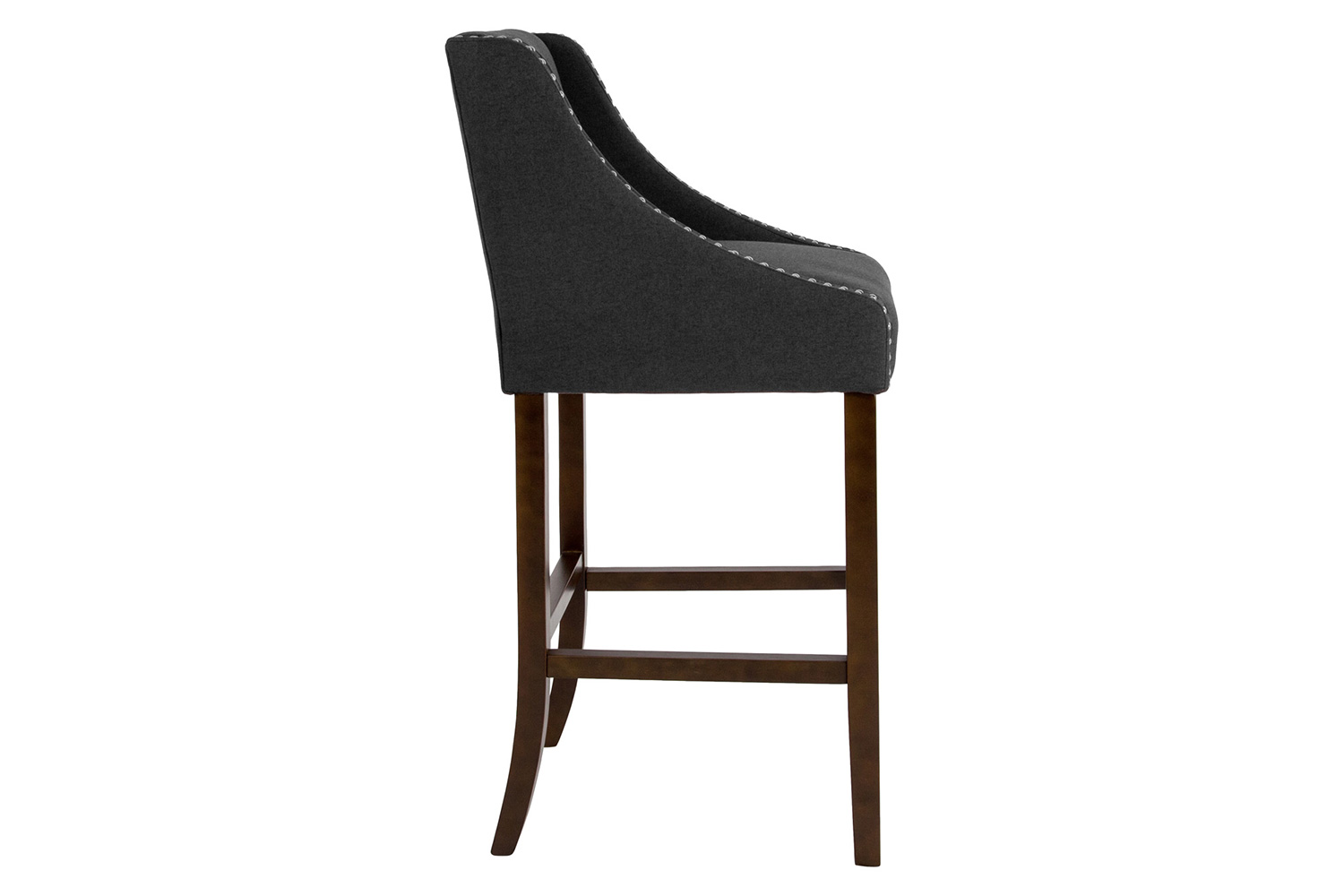 BLNK Carmel Series Fabric Transitional Walnut Bar Stool with Accent Nail Trim - Charcoal