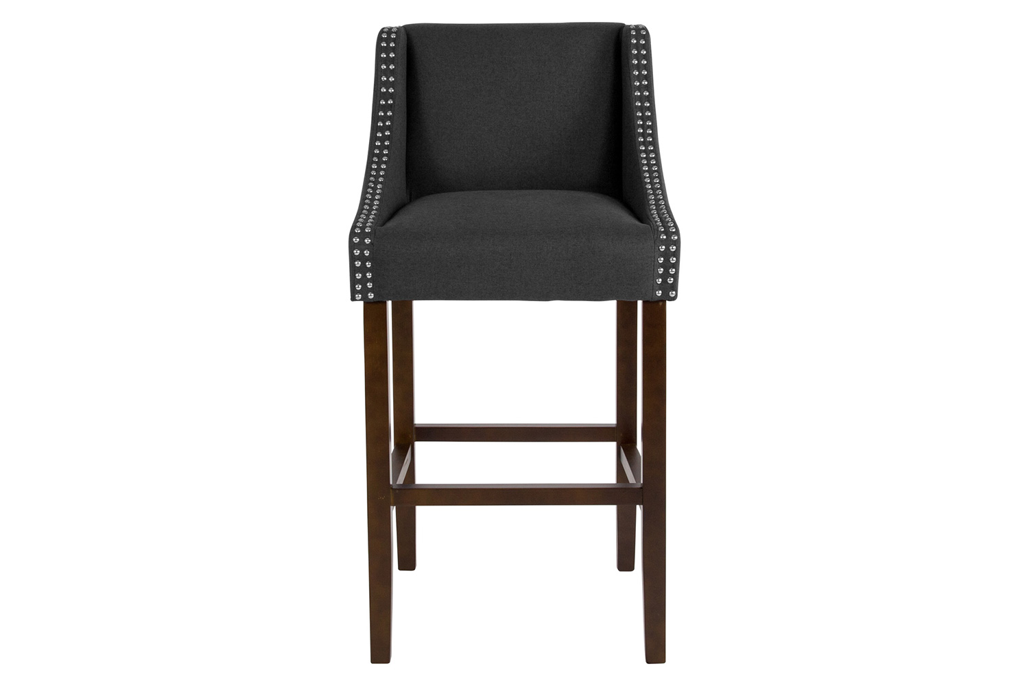 BLNK Carmel Series Fabric Transitional Walnut Bar Stool with Accent Nail Trim - Charcoal