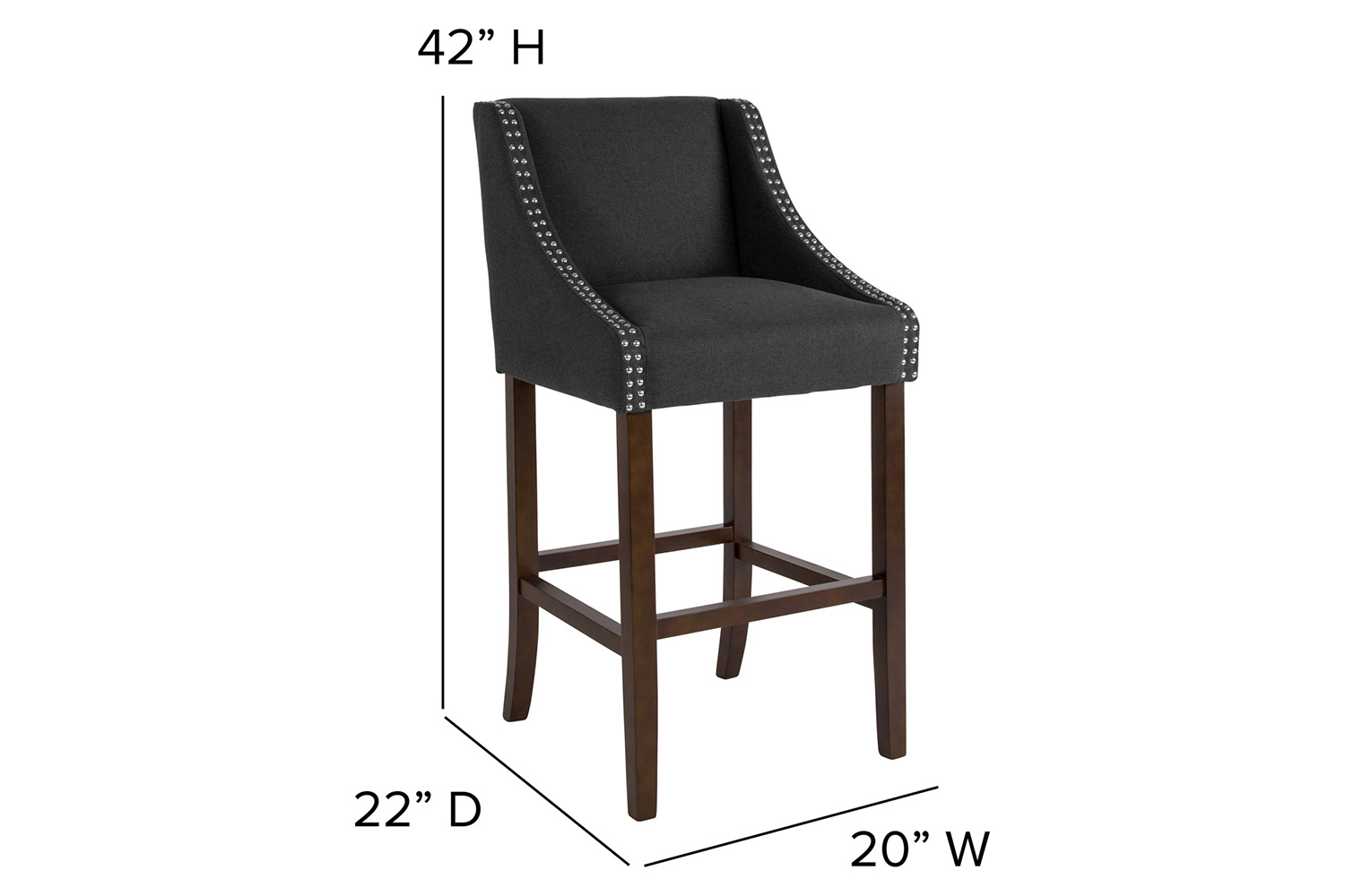 BLNK Carmel Series Fabric Transitional Walnut Bar Stool with Accent Nail Trim - Charcoal