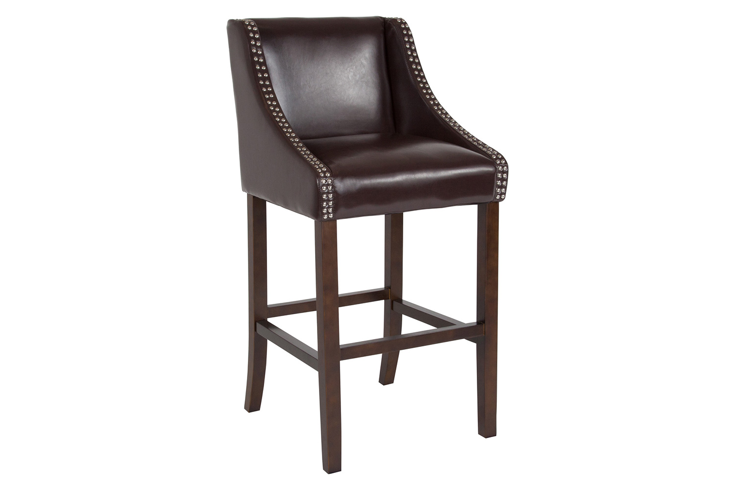 BLNK Carmel Series LeatherSoft Transitional Walnut Bar Stool with Accent Nail Trim