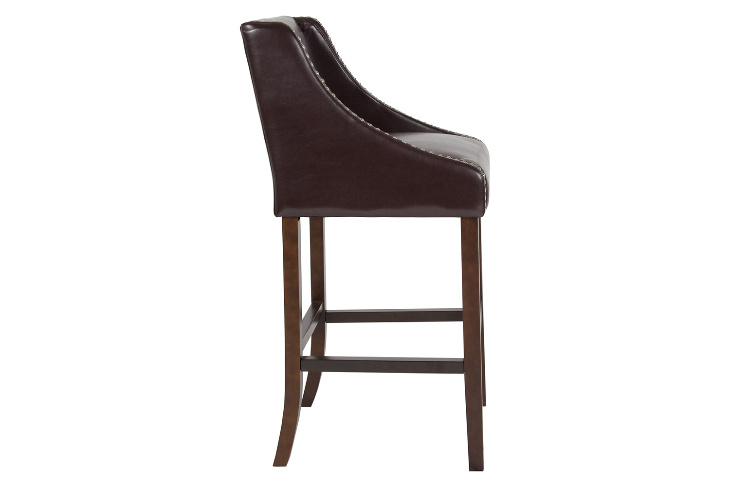 BLNK Carmel Series LeatherSoft Transitional Walnut Bar Stool with Accent Nail Trim - Brown