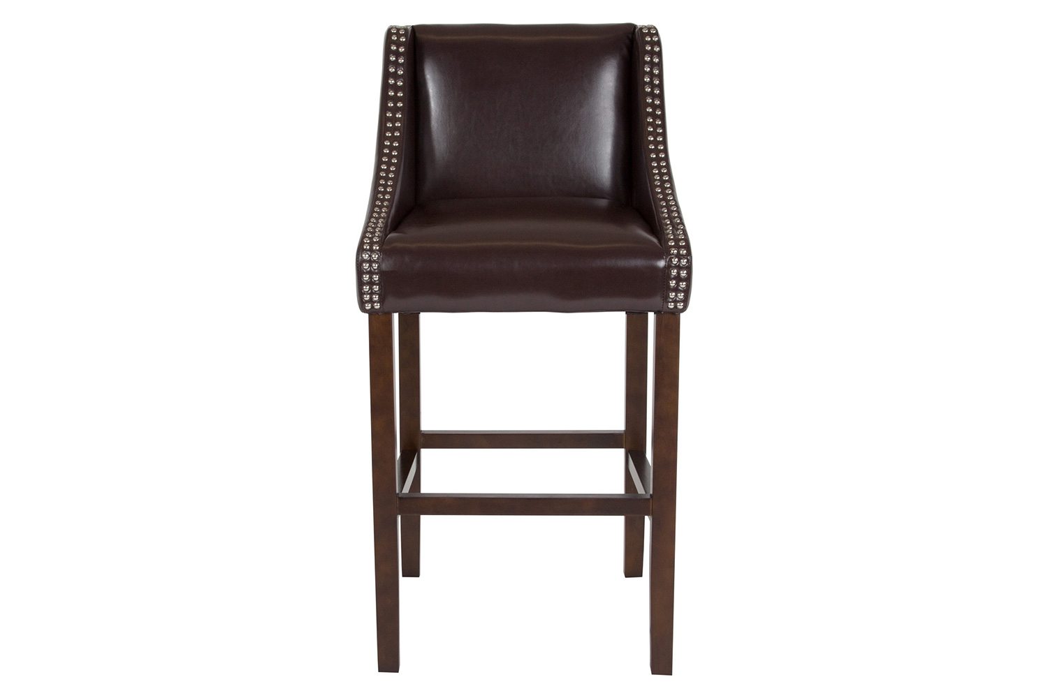 BLNK Carmel Series LeatherSoft Transitional Walnut Bar Stool with Accent Nail Trim - Brown