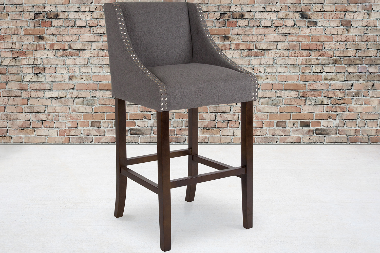 BLNK Carmel Series Fabric Transitional Walnut Bar Stool with Accent Nail Trim