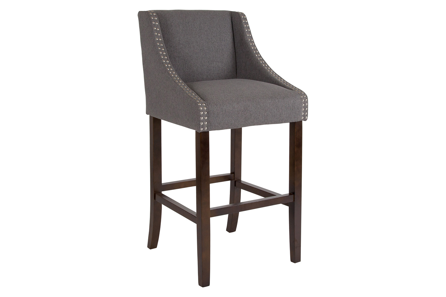 BLNK Carmel Series Fabric Transitional Walnut Bar Stool with Accent Nail Trim - Dark Gray