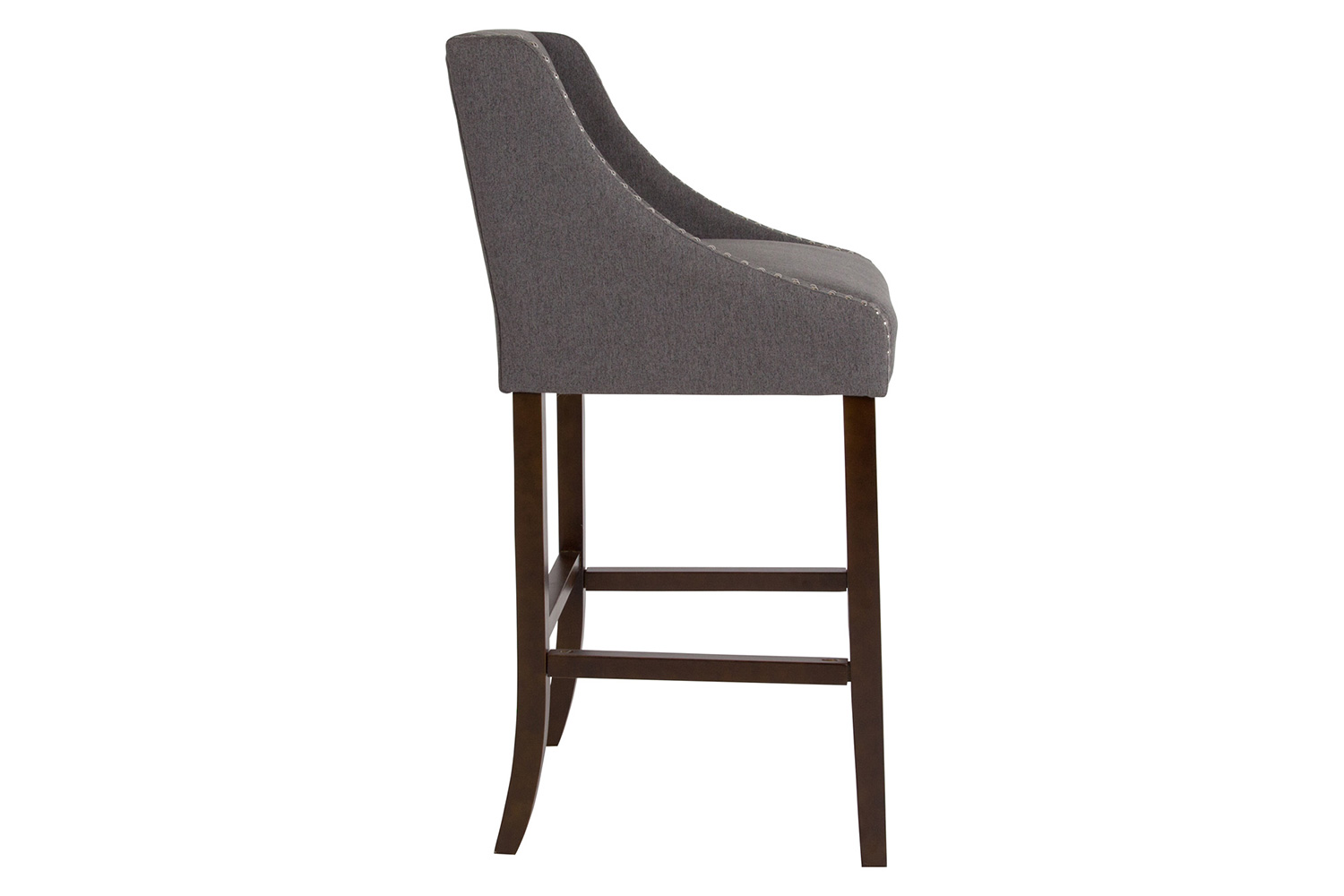 BLNK Carmel Series Fabric Transitional Walnut Bar Stool with Accent Nail Trim - Dark Gray