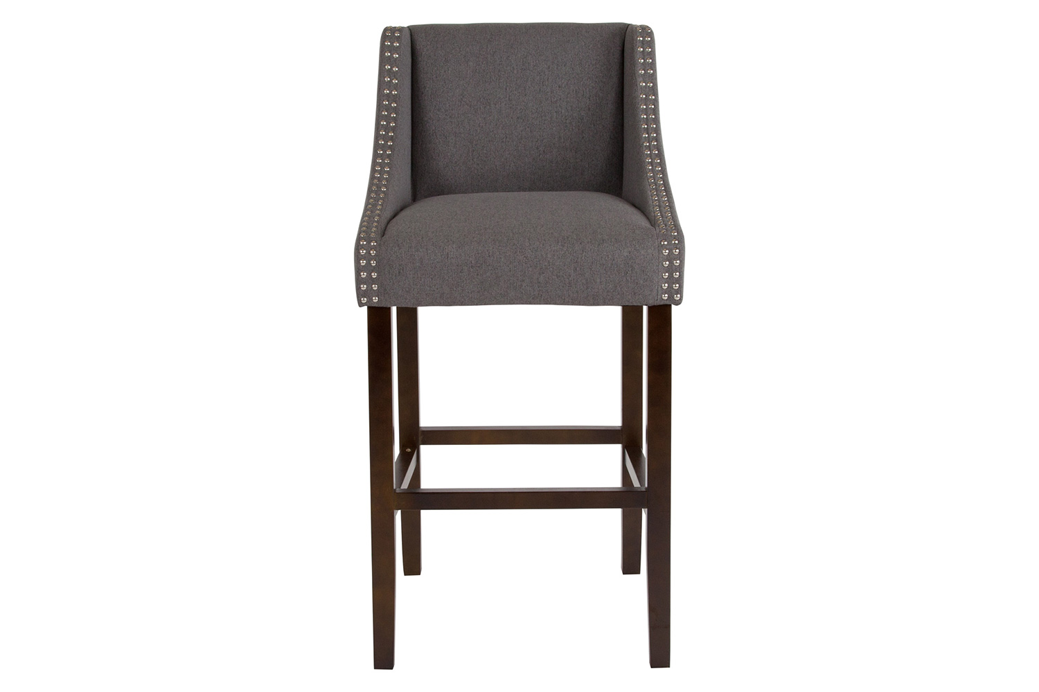 BLNK Carmel Series Fabric Transitional Walnut Bar Stool with Accent Nail Trim - Dark Gray