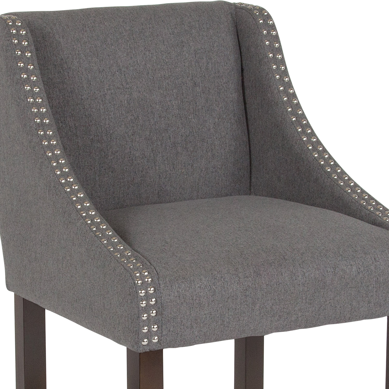 BLNK Carmel Series Fabric Transitional Walnut Bar Stool with Accent Nail Trim - Dark Gray