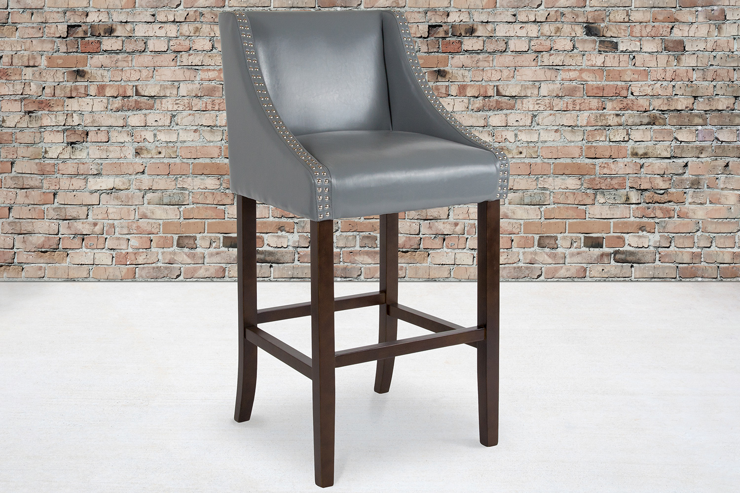 BLNK Carmel Series LeatherSoft Transitional Walnut Bar Stool with Accent Nail Trim