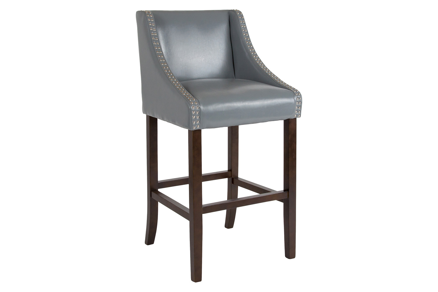 BLNK Carmel Series LeatherSoft Transitional Walnut Bar Stool with Accent Nail Trim - Light Gray