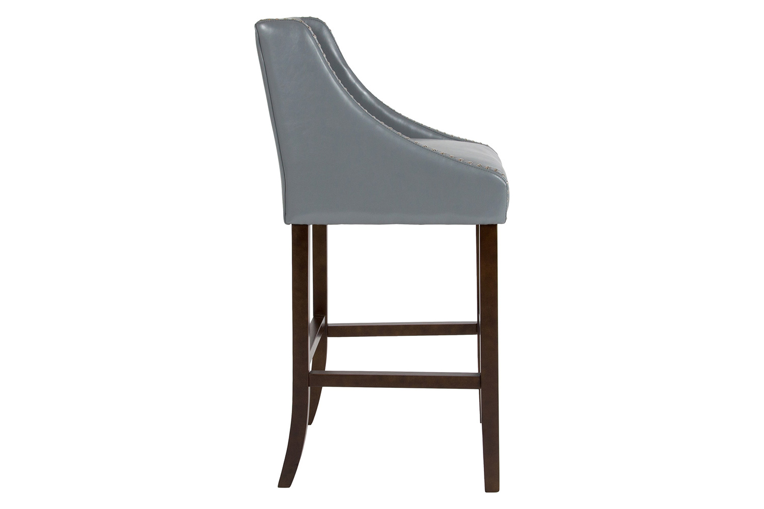 BLNK Carmel Series LeatherSoft Transitional Walnut Bar Stool with Accent Nail Trim - Light Gray