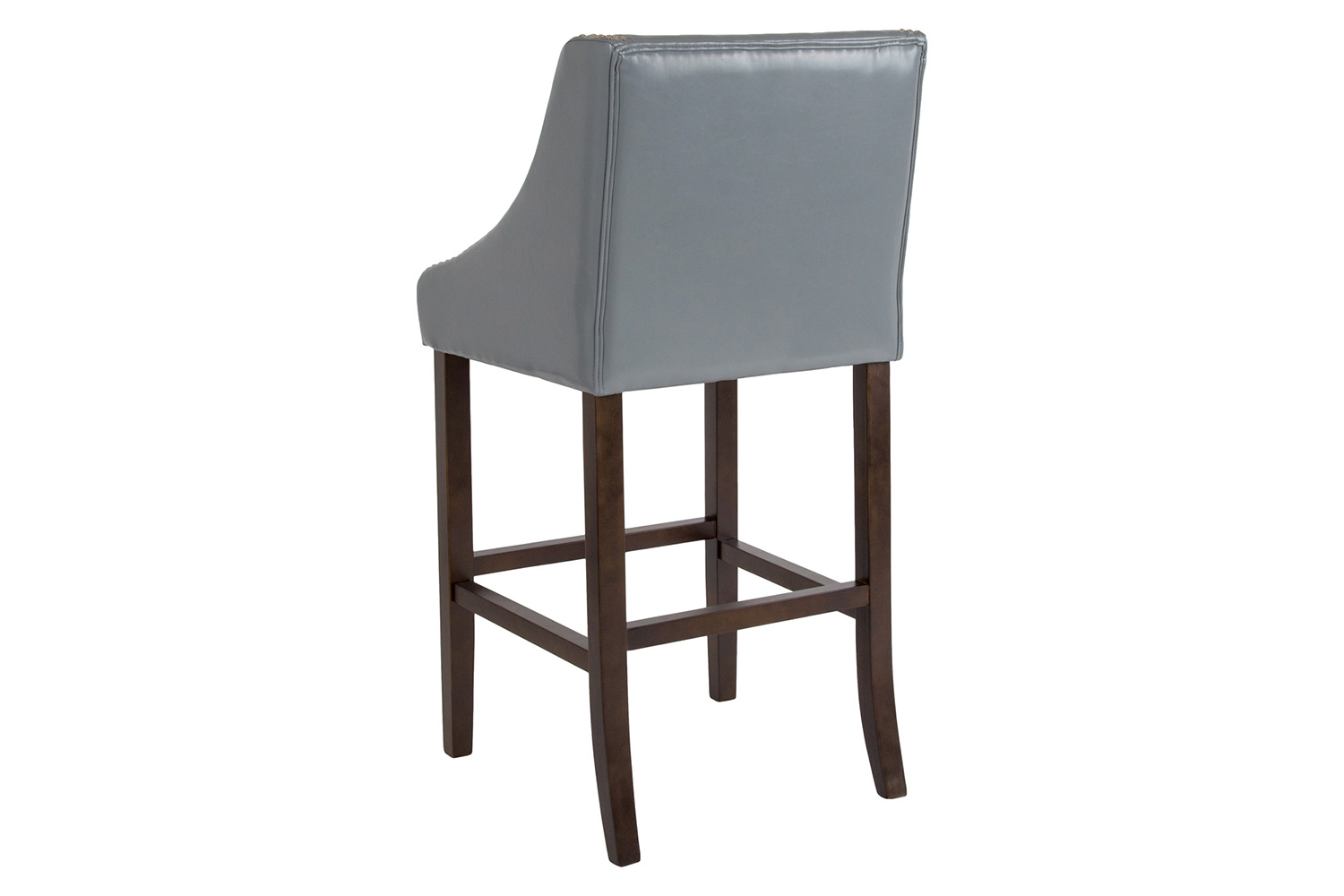 BLNK Carmel Series LeatherSoft Transitional Walnut Bar Stool with Accent Nail Trim - Light Gray