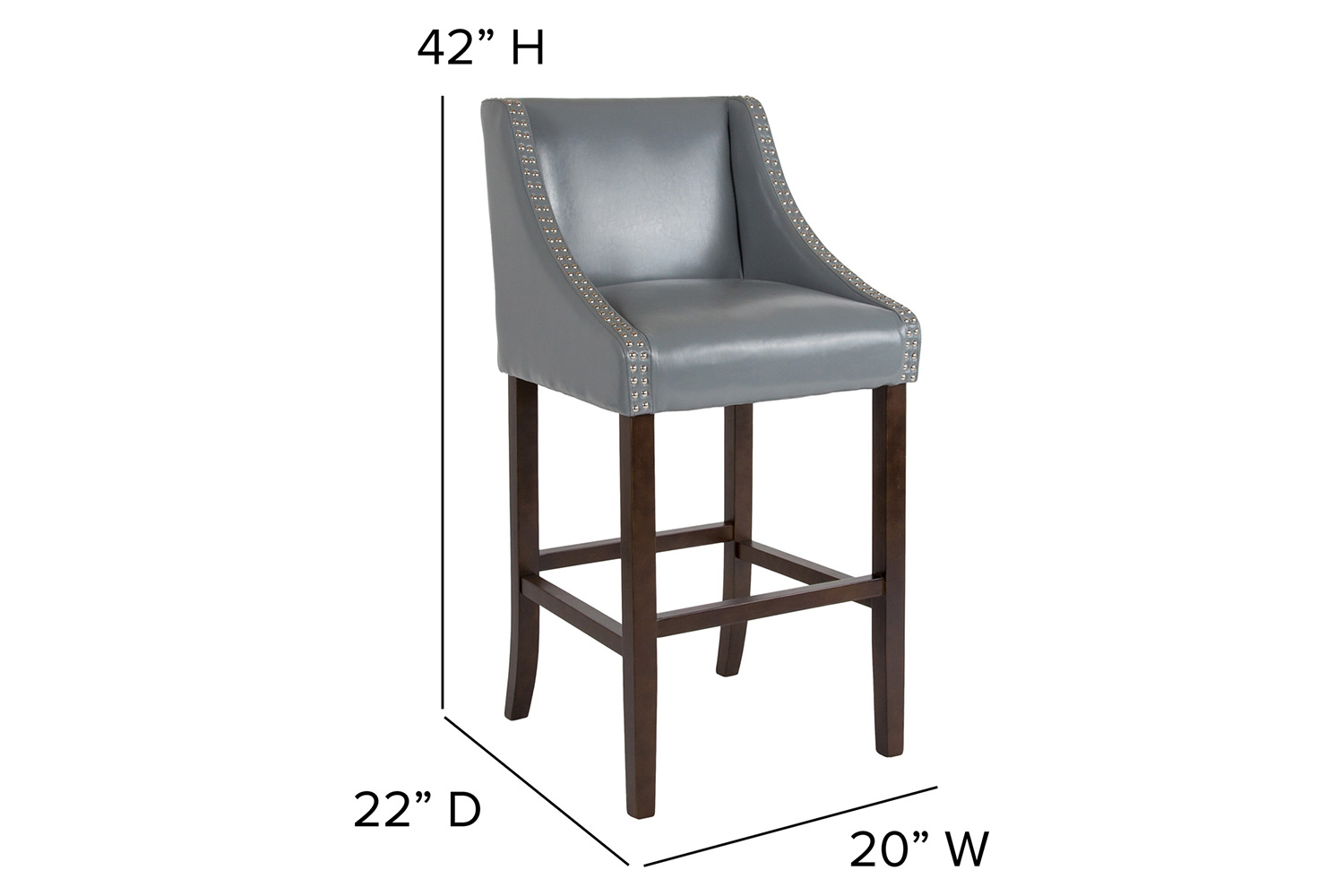 BLNK Carmel Series LeatherSoft Transitional Walnut Bar Stool with Accent Nail Trim - Light Gray