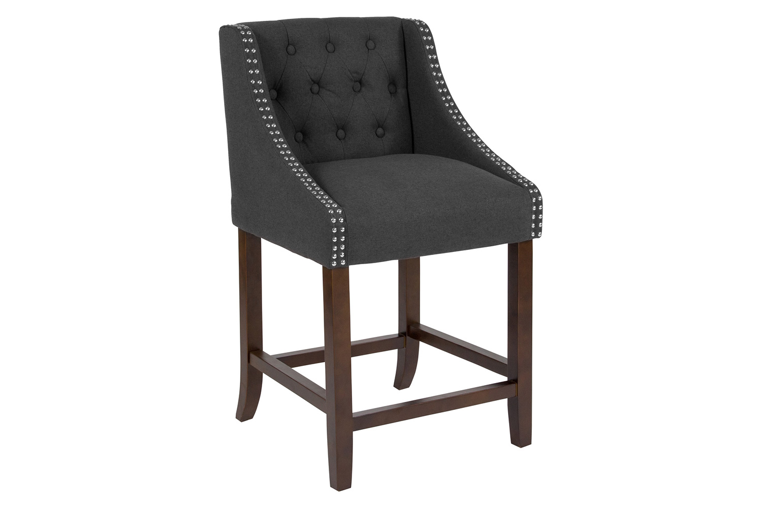 BLNK™ Carmel Series Fabric Transitional Tufted Walnut Counter Height Stool with Accent Nail Trim - Charcoal