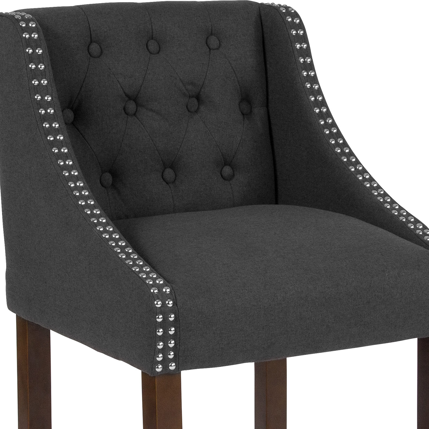 BLNK™ Carmel Series Fabric Transitional Tufted Walnut Counter Height Stool with Accent Nail Trim - Charcoal