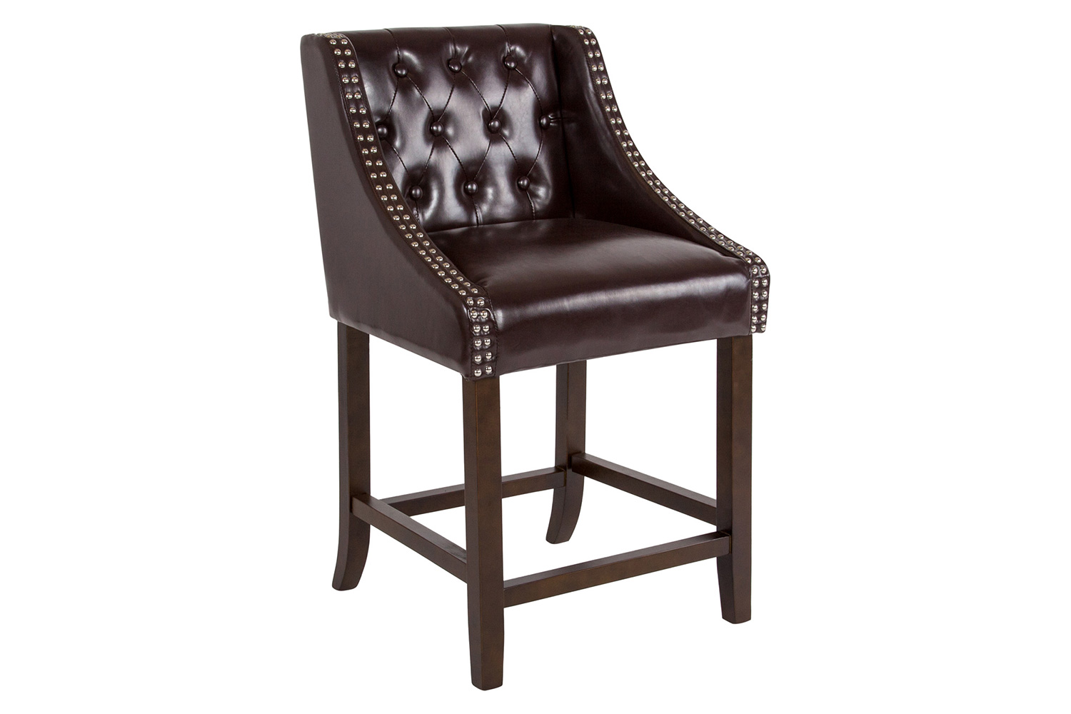 BLNK Carmel Series LeatherSoft Transitional Tufted Walnut Counter Height Stool with Accent Nail Trim