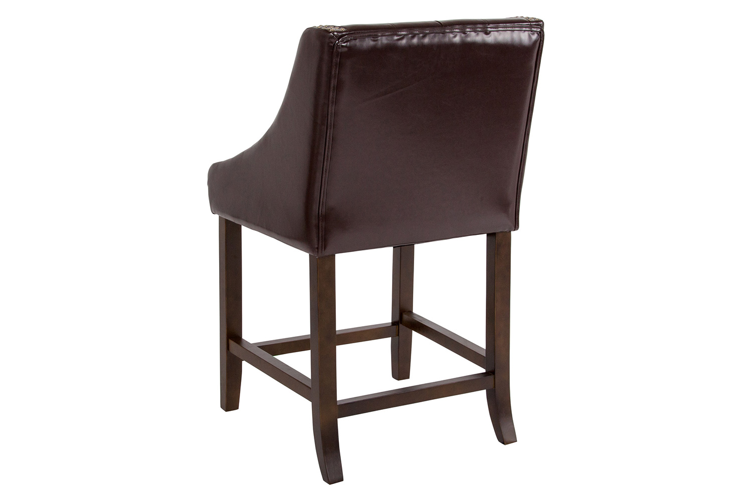 BLNK Carmel Series LeatherSoft Transitional Tufted Walnut Counter Height Stool with Accent Nail Trim - Brown