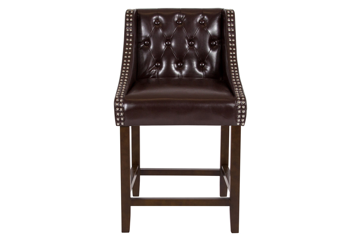 BLNK Carmel Series LeatherSoft Transitional Tufted Walnut Counter Height Stool with Accent Nail Trim - Brown