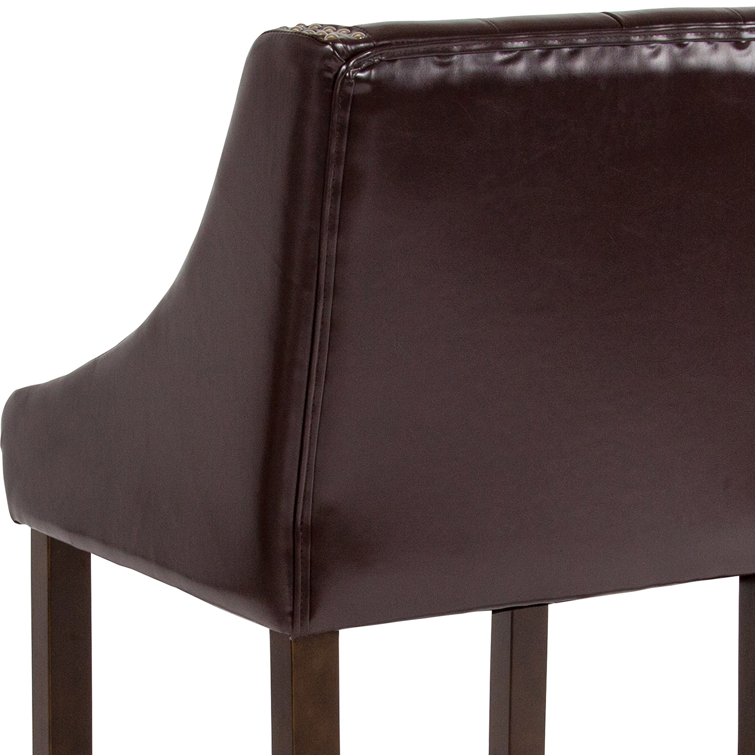 BLNK Carmel Series LeatherSoft Transitional Tufted Walnut Counter Height Stool with Accent Nail Trim - Brown