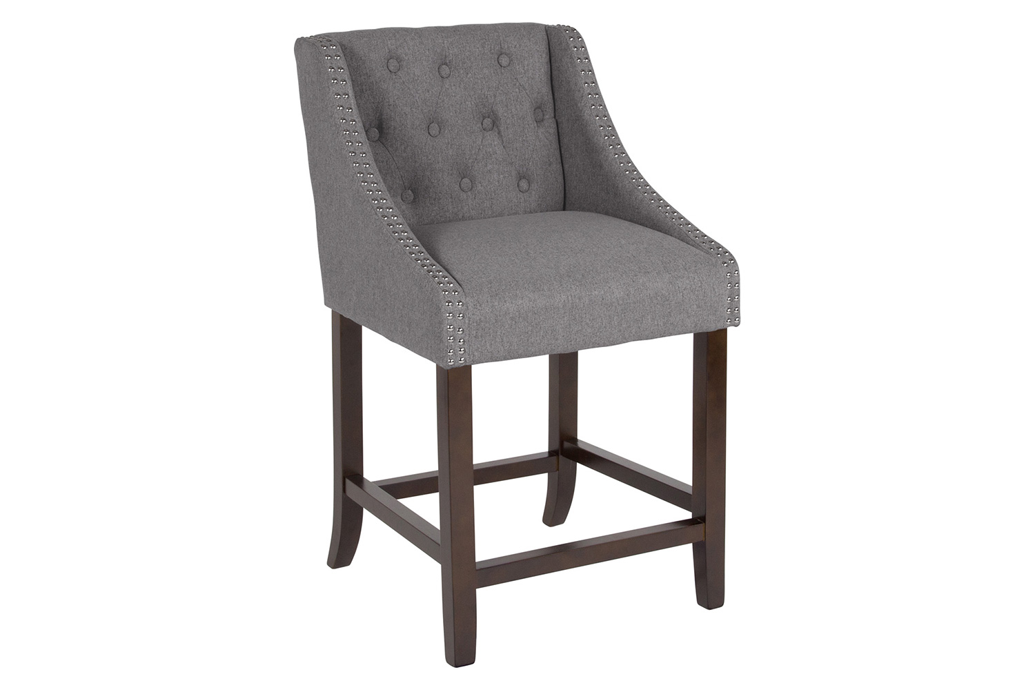 BLNK Carmel Series Fabric Transitional Tufted Walnut Counter Height Stool with Accent Nail Trim