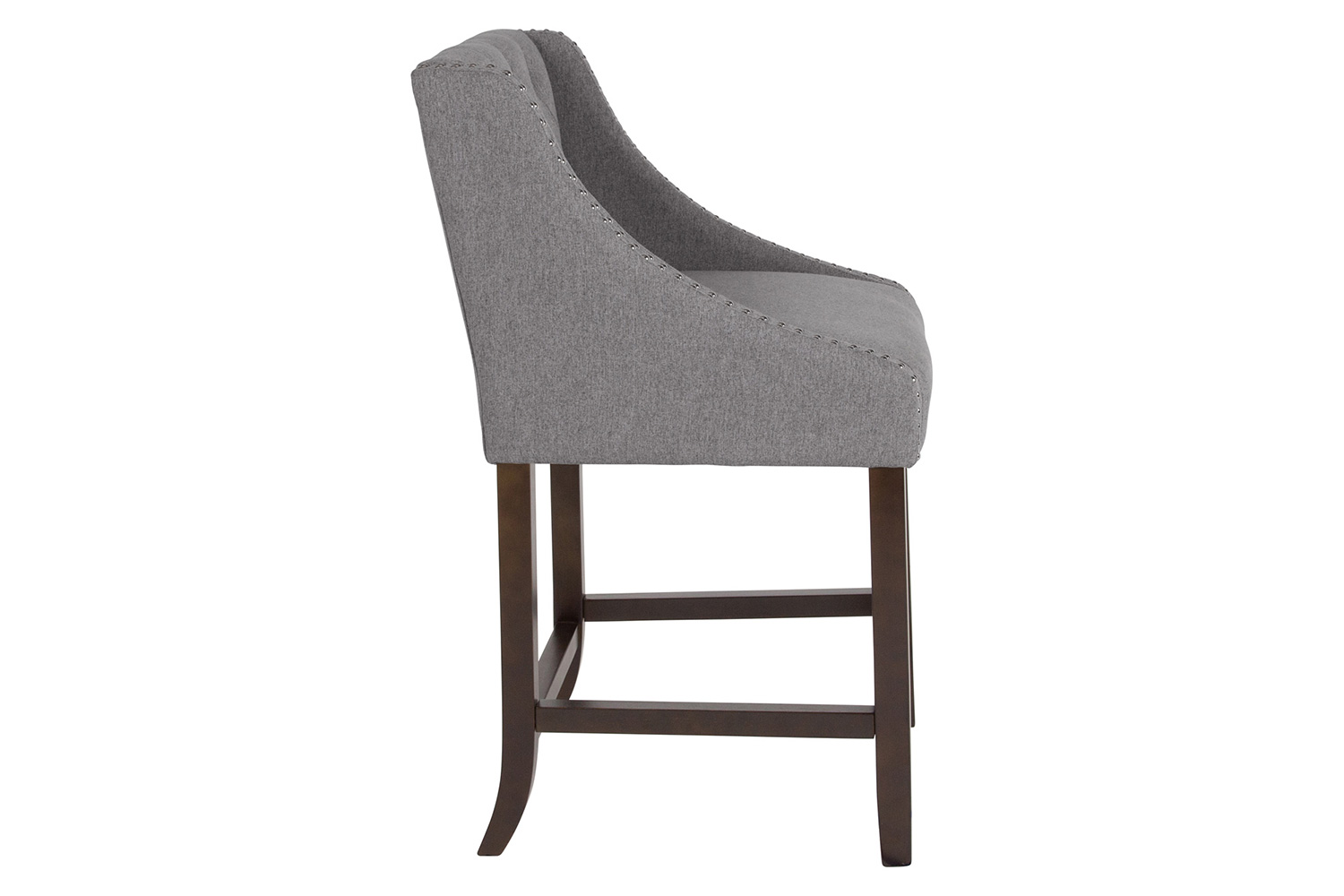 BLNK Carmel Series Fabric Transitional Tufted Walnut Counter Height Stool with Accent Nail Trim - Dark Gray