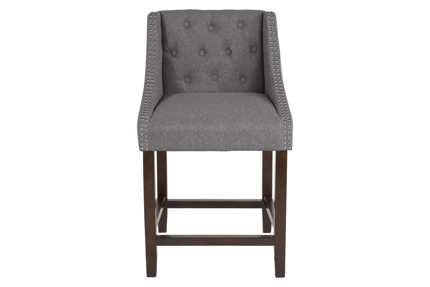 BLNK Carmel Series Fabric Transitional Tufted Walnut Counter Height Stool with Accent Nail Trim - Dark Gray