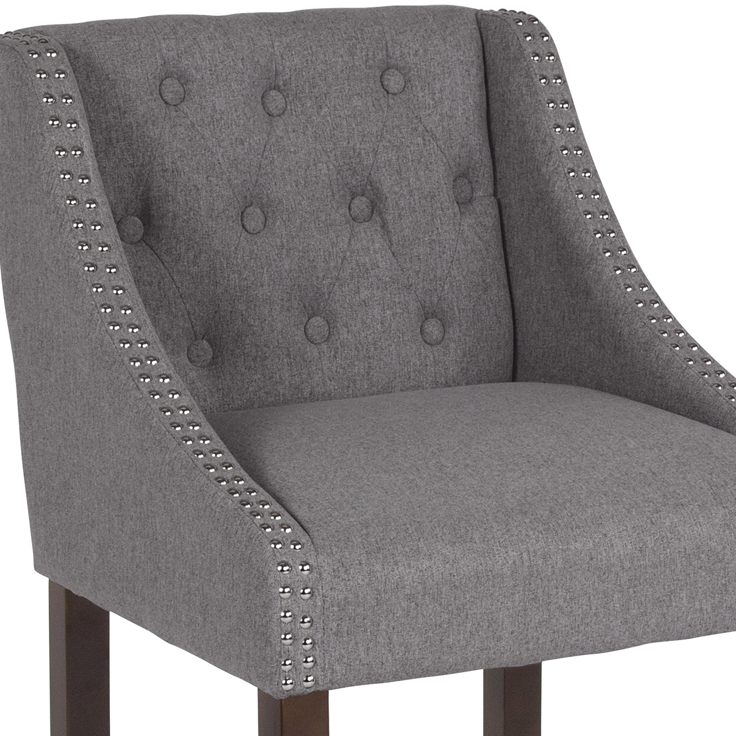 BLNK Carmel Series Fabric Transitional Tufted Walnut Counter Height Stool with Accent Nail Trim - Dark Gray