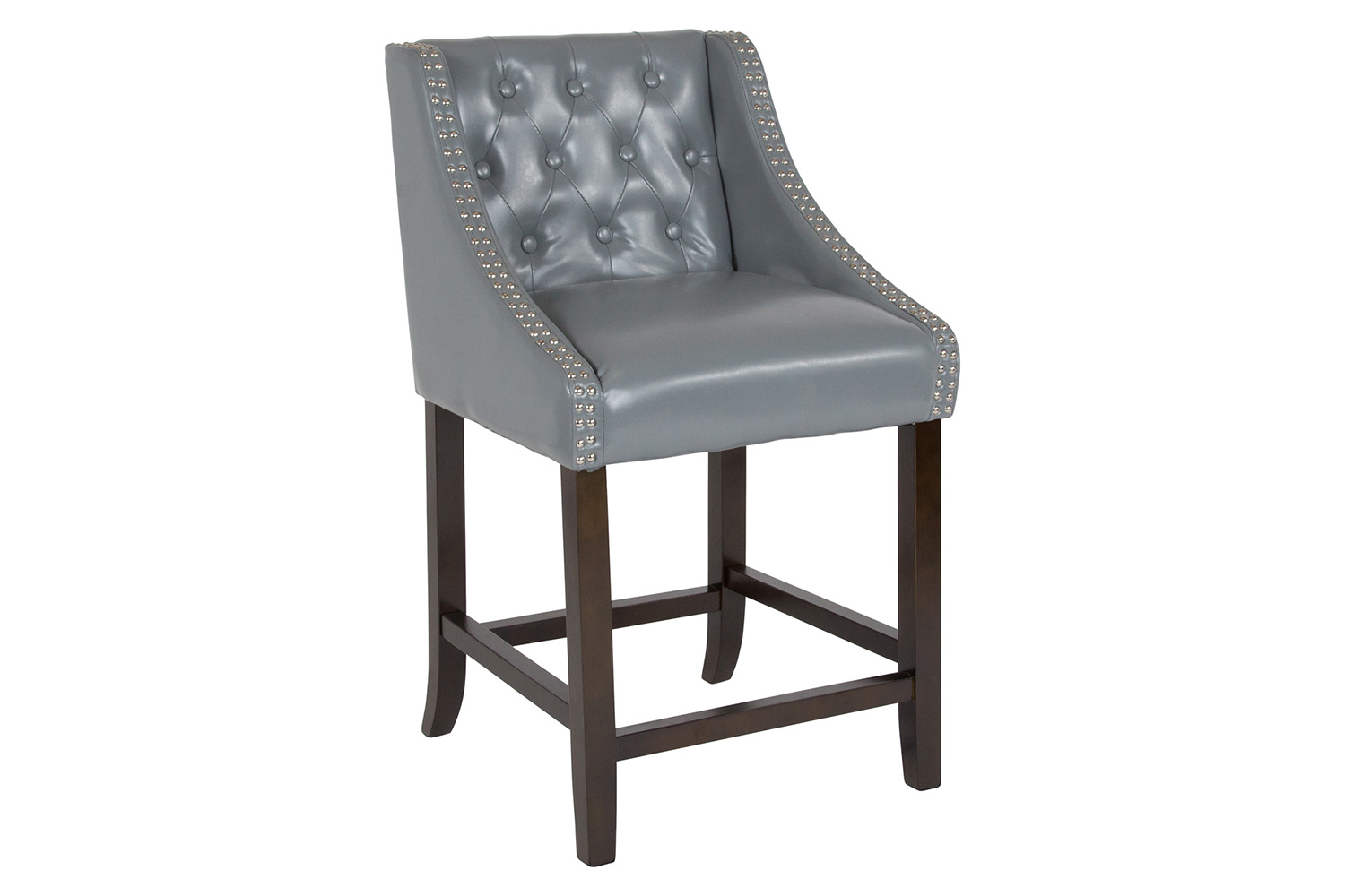 BLNK™ Carmel Series LeatherSoft Transitional Tufted Walnut Counter Height Stool with Accent Nail Trim - Light Gray