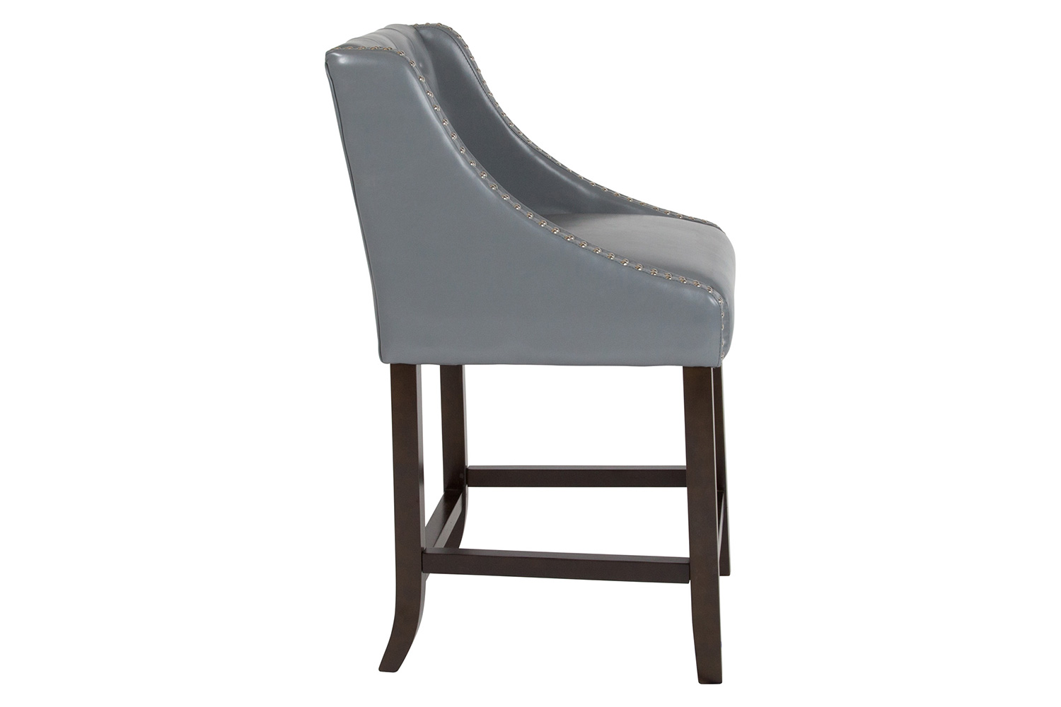 BLNK™ Carmel Series LeatherSoft Transitional Tufted Walnut Counter Height Stool with Accent Nail Trim - Light Gray