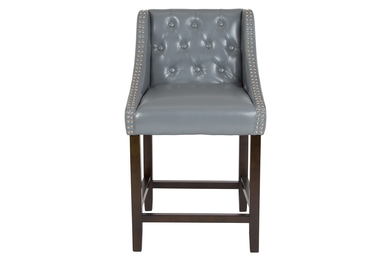 BLNK™ Carmel Series LeatherSoft Transitional Tufted Walnut Counter Height Stool with Accent Nail Trim - Light Gray