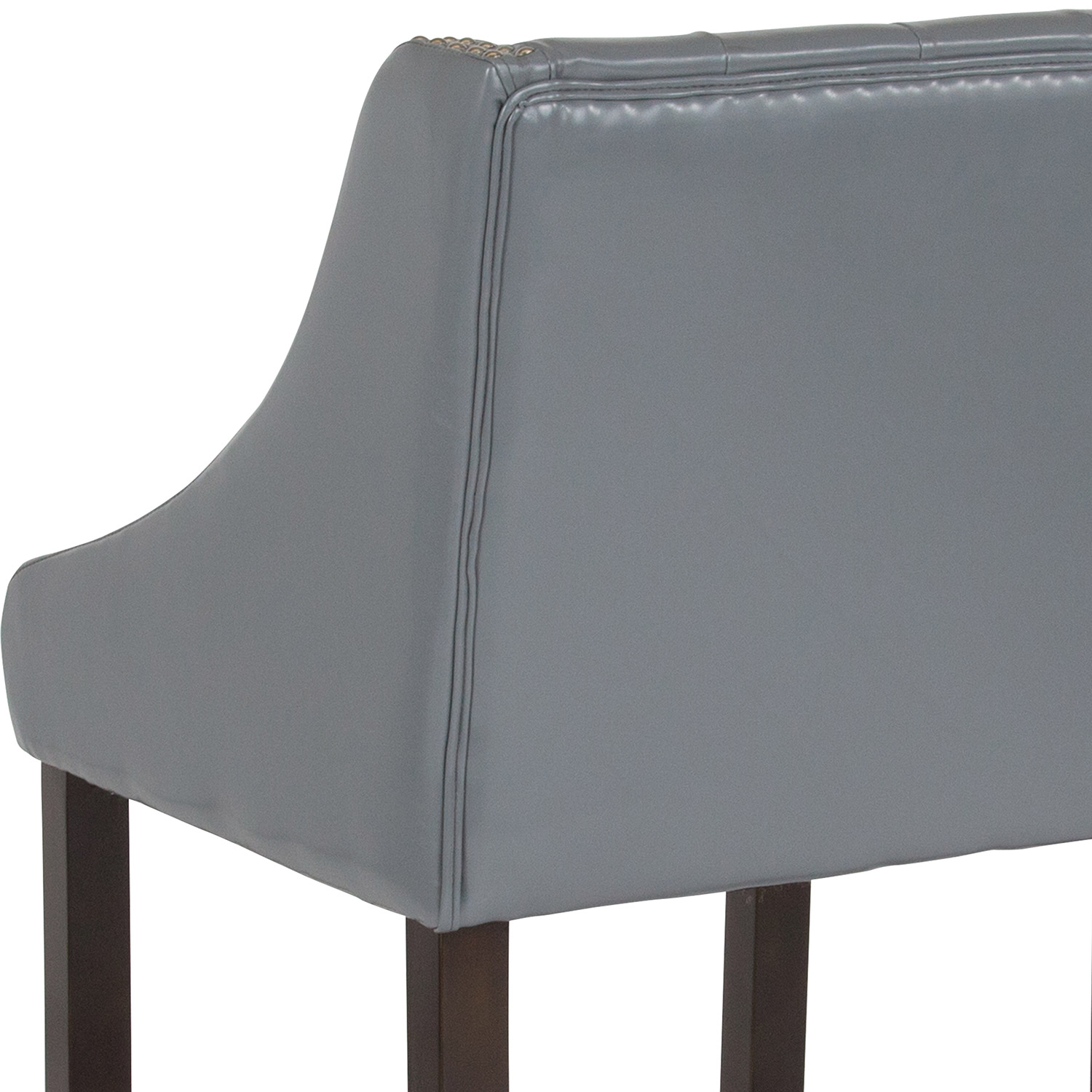 BLNK™ Carmel Series LeatherSoft Transitional Tufted Walnut Counter Height Stool with Accent Nail Trim - Light Gray