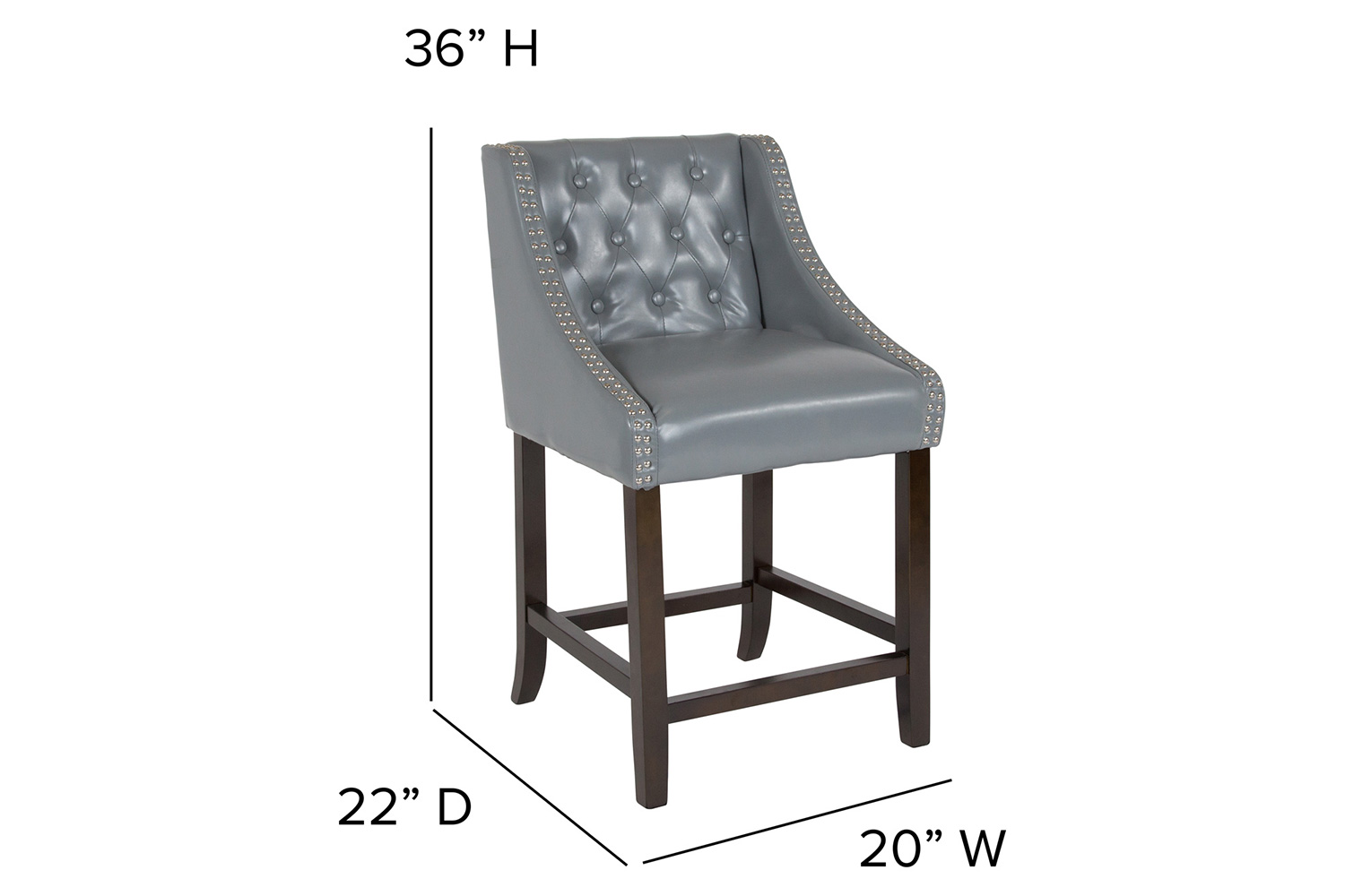 BLNK™ Carmel Series LeatherSoft Transitional Tufted Walnut Counter Height Stool with Accent Nail Trim - Light Gray