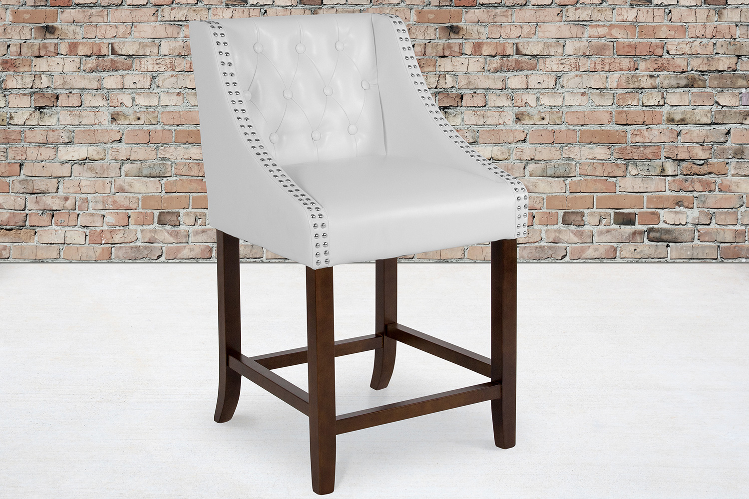 BLNK Carmel Series LeatherSoft Transitional Tufted Walnut Counter Height Stool with Accent Nail Trim