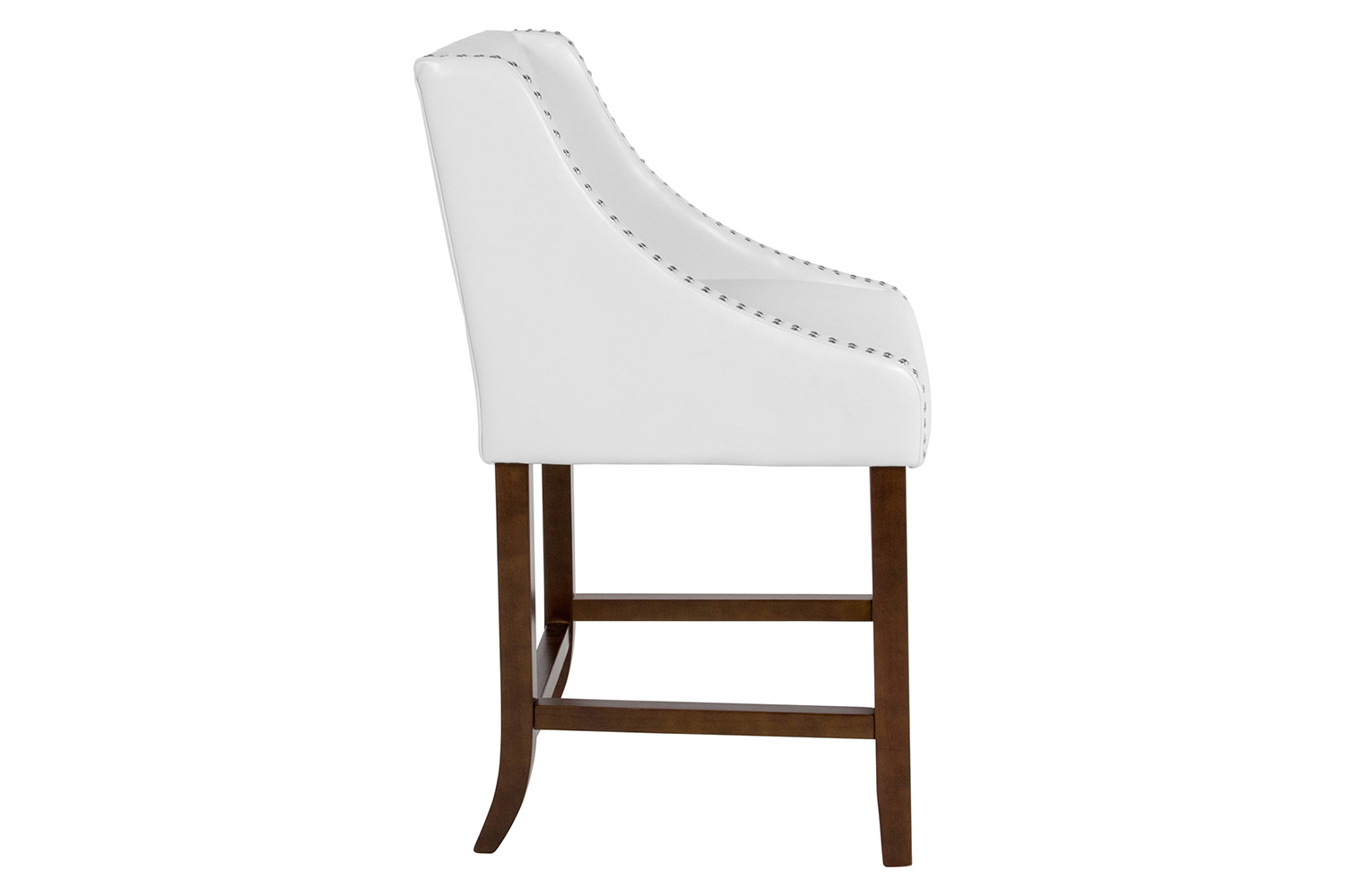 BLNK™ Carmel Series LeatherSoft Transitional Tufted Walnut Counter Height Stool with Accent Nail Trim - White