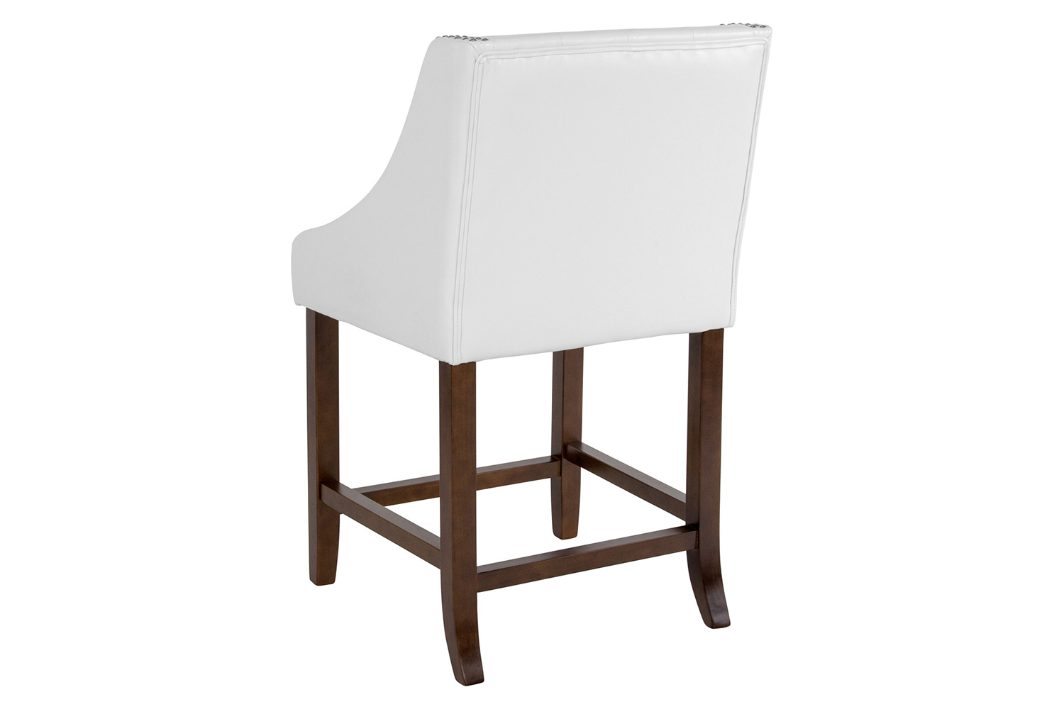 BLNK™ Carmel Series LeatherSoft Transitional Tufted Walnut Counter Height Stool with Accent Nail Trim - White