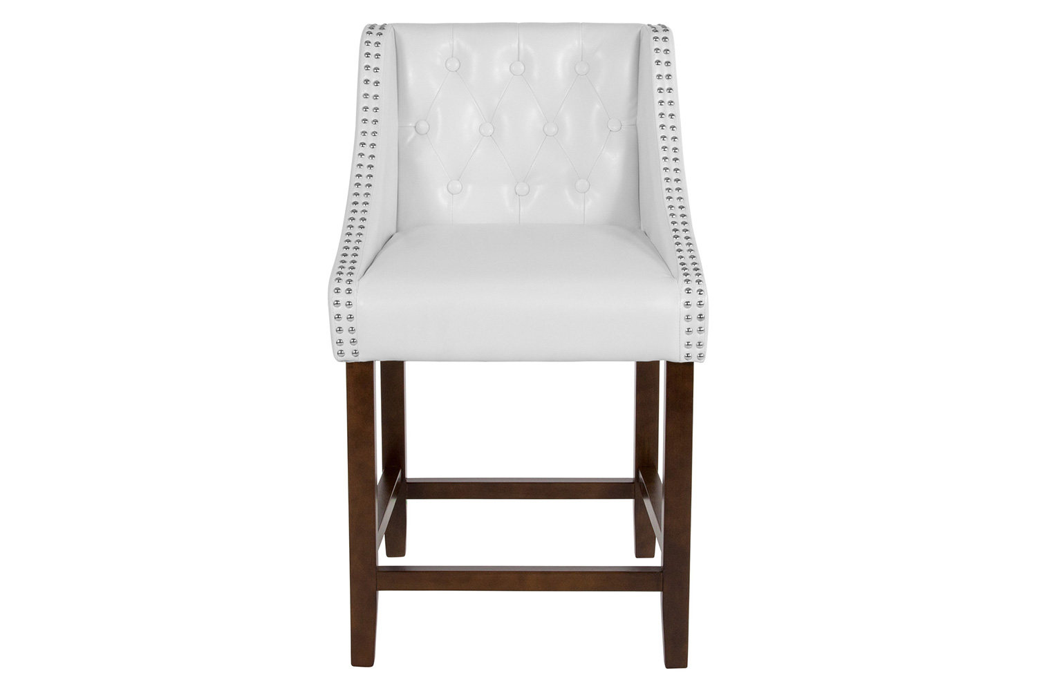 BLNK™ Carmel Series LeatherSoft Transitional Tufted Walnut Counter Height Stool with Accent Nail Trim - White