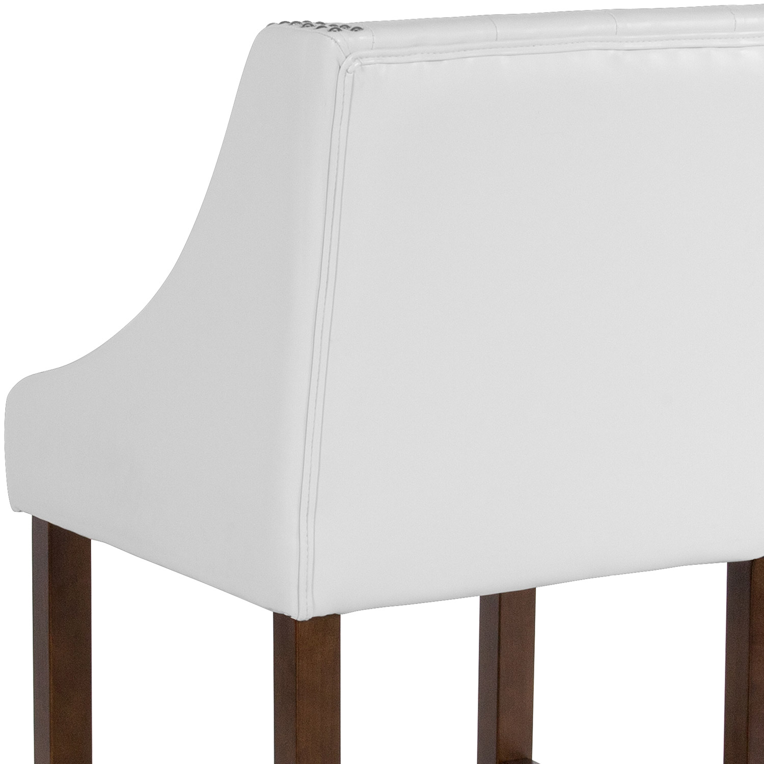 BLNK™ Carmel Series LeatherSoft Transitional Tufted Walnut Counter Height Stool with Accent Nail Trim - White