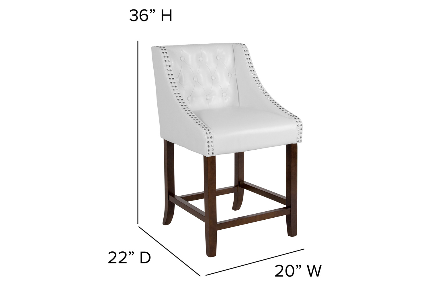 BLNK™ Carmel Series LeatherSoft Transitional Tufted Walnut Counter Height Stool with Accent Nail Trim - White