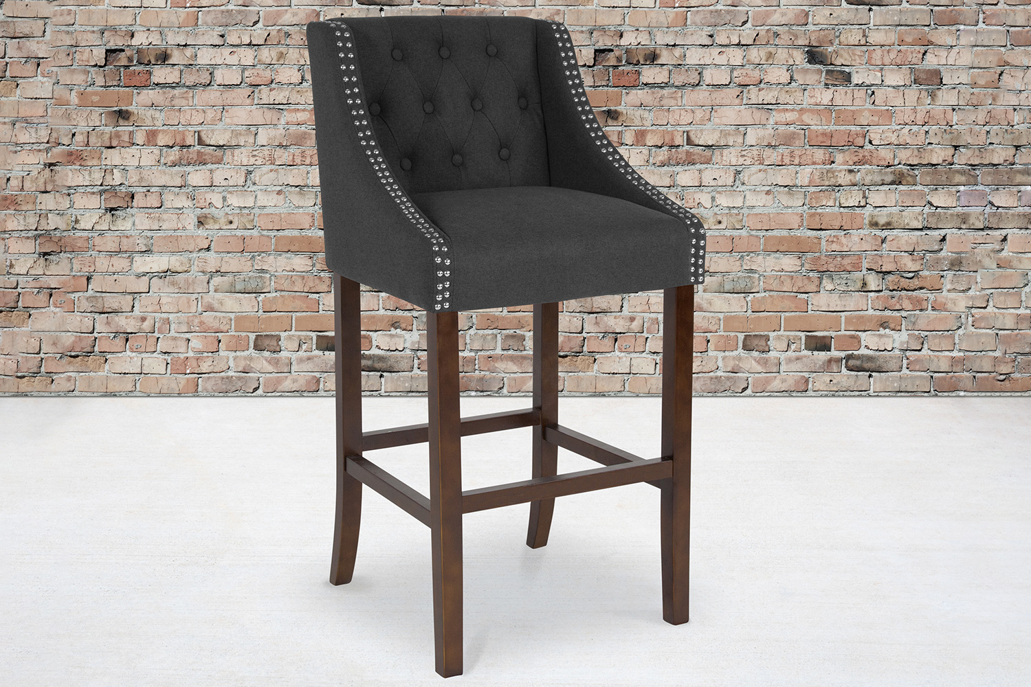 BLNK Carmel Series Fabric Transitional Tufted Walnut Bar Stool with Accent Nail Trim