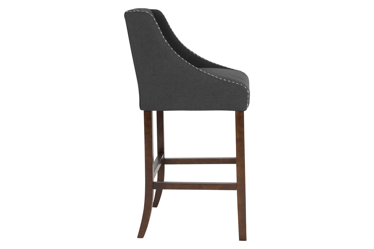 BLNK Carmel Series Fabric Transitional Tufted Walnut Bar Stool with Accent Nail Trim - Charcoal