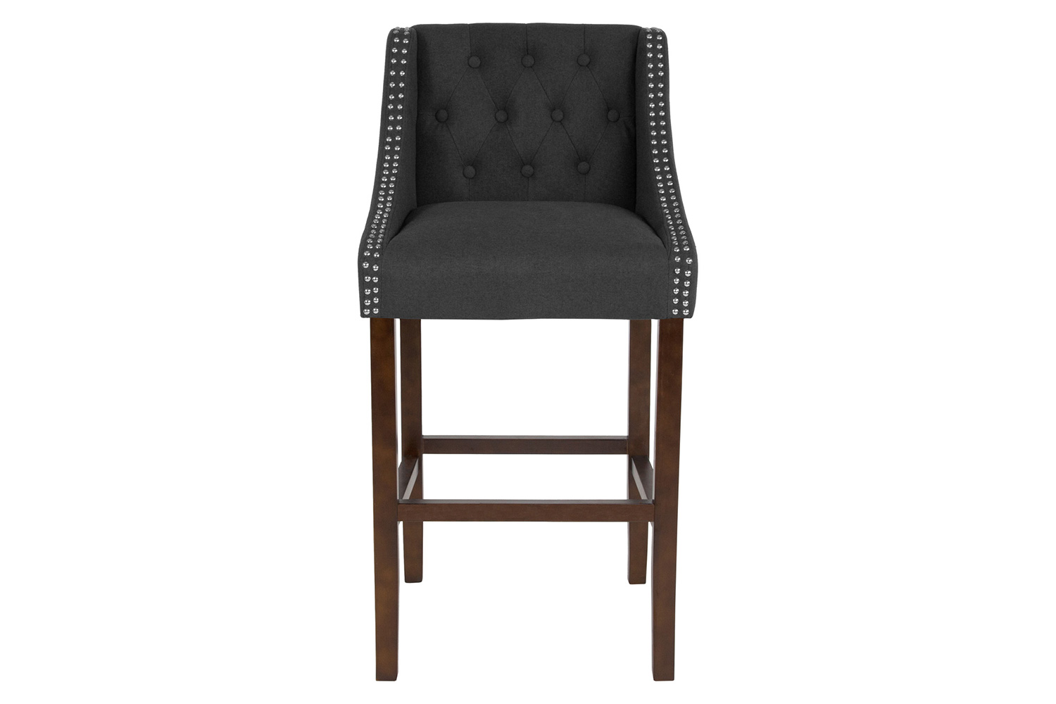 BLNK Carmel Series Fabric Transitional Tufted Walnut Bar Stool with Accent Nail Trim - Charcoal