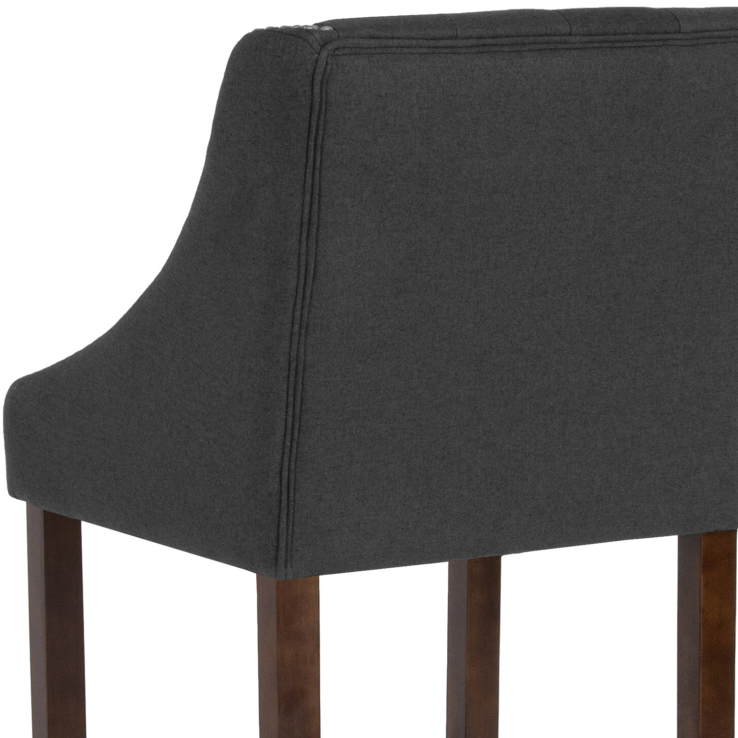 BLNK Carmel Series Fabric Transitional Tufted Walnut Bar Stool with Accent Nail Trim - Charcoal