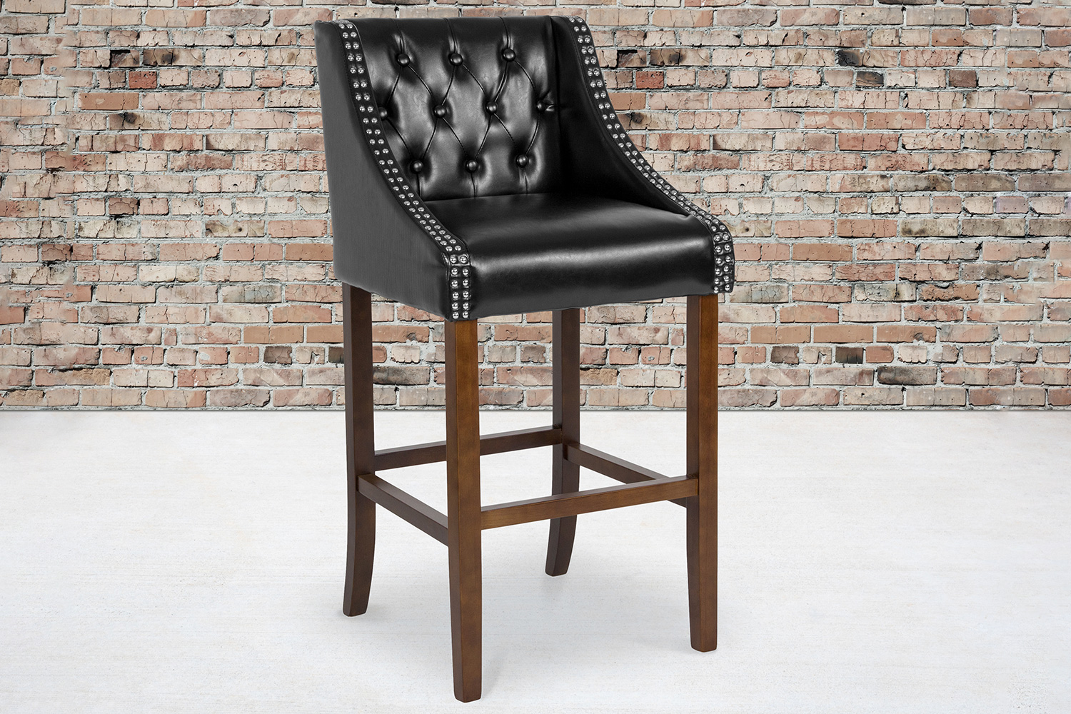 BLNK Carmel Series LeatherSoft Transitional Tufted Walnut Bar Stool with Accent Nail Trim