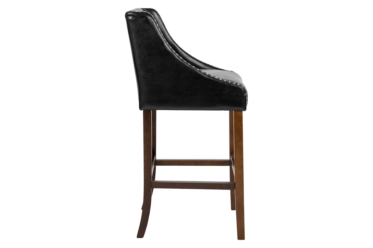 BLNK Carmel Series LeatherSoft Transitional Tufted Walnut Bar Stool with Accent Nail Trim - Black