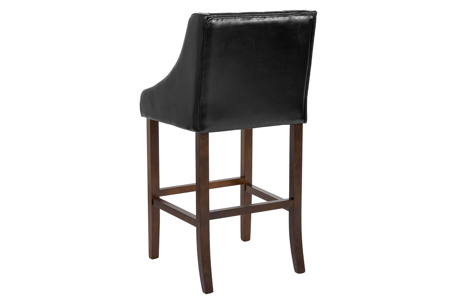 BLNK Carmel Series LeatherSoft Transitional Tufted Walnut Bar Stool with Accent Nail Trim - Black