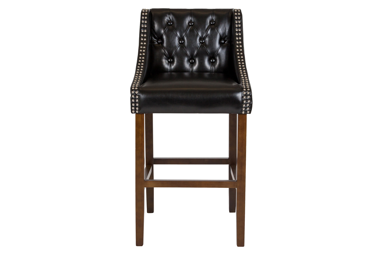 BLNK Carmel Series LeatherSoft Transitional Tufted Walnut Bar Stool with Accent Nail Trim - Black