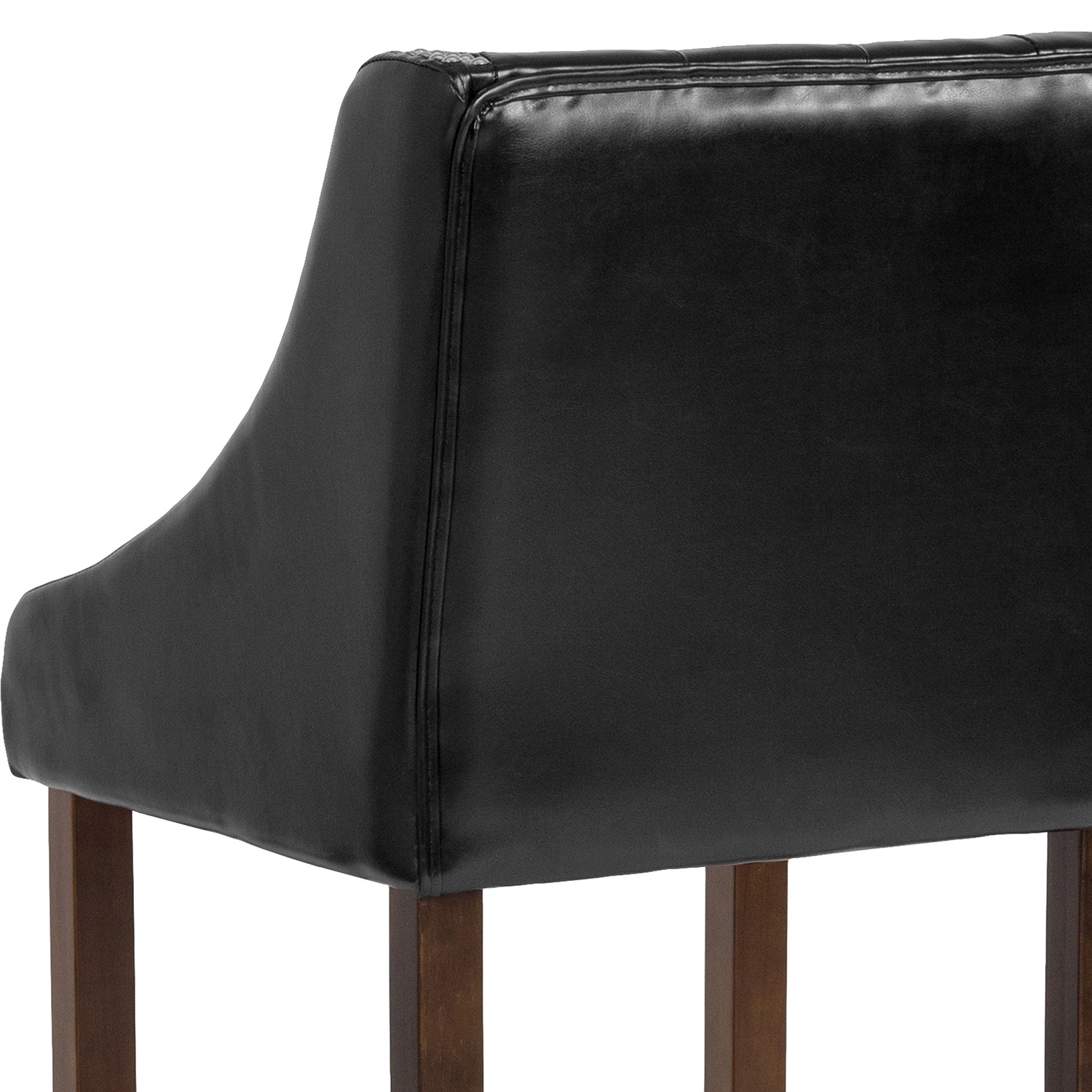 BLNK Carmel Series LeatherSoft Transitional Tufted Walnut Bar Stool with Accent Nail Trim - Black