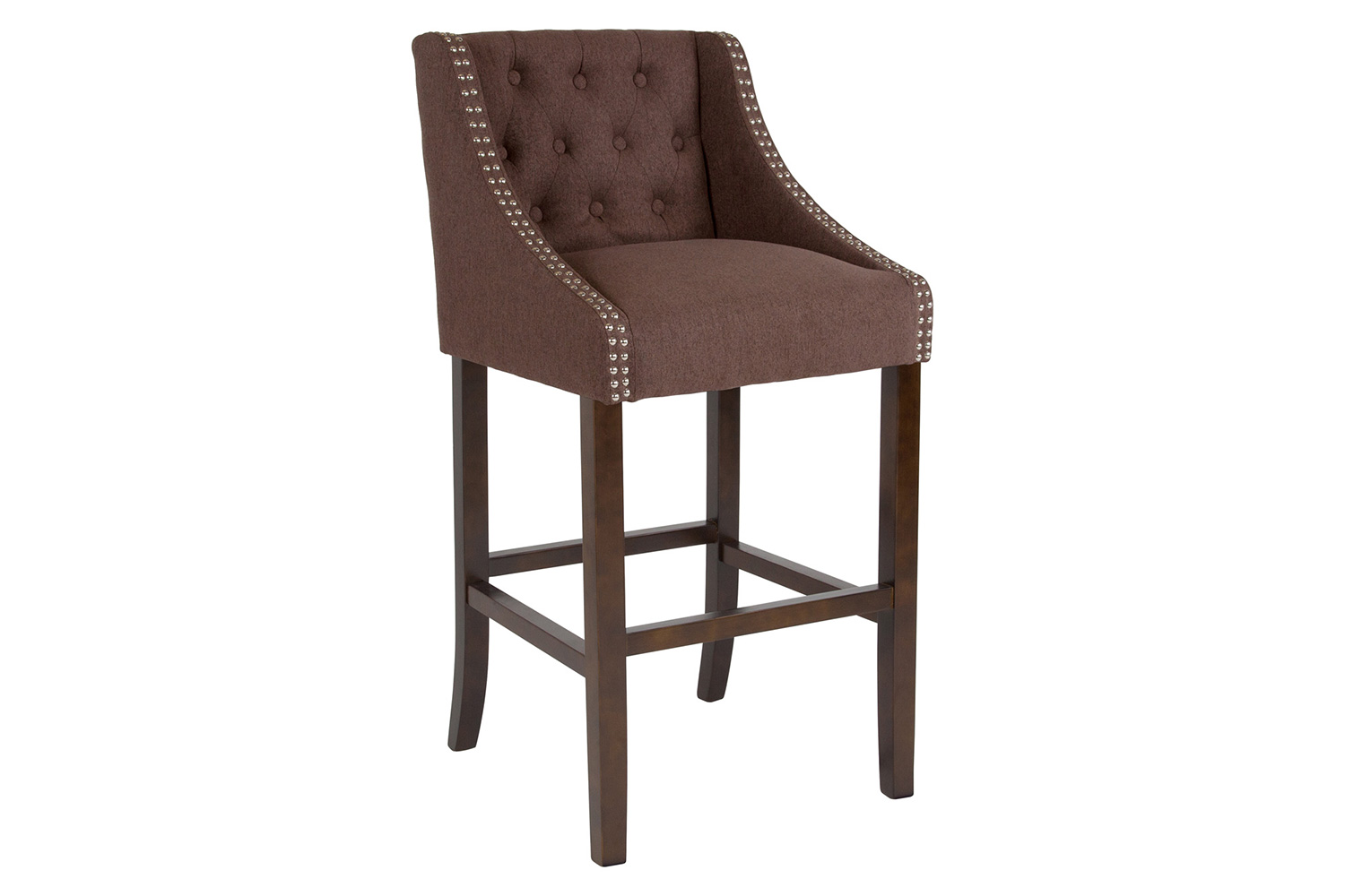 BLNK Carmel Series Fabric Transitional Tufted Walnut Bar Stool with Accent Nail Trim - Brown